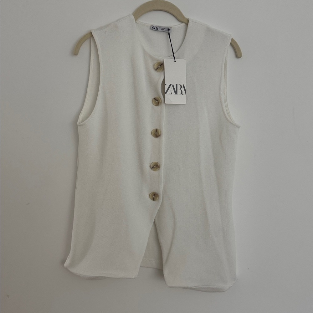 Zara button down white top